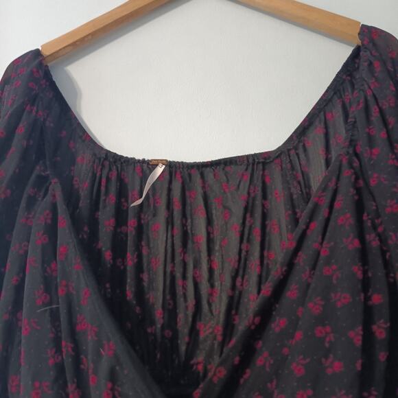 Free People Sweetie Pie Black Floral Mesh Blouse M - Picture 5 of 8